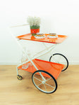 Orange White 1970s FOLDABLE SERVING TROLLEY Bar Cart
