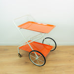 Orange White 1970s FOLDABLE SERVING TROLLEY Bar Cart