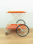 Orange White 1970s FOLDABLE SERVING TROLLEY Bar Cart