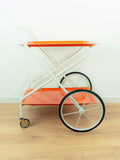 Orange White 1970s FOLDABLE SERVING TROLLEY Bar Cart