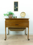 1960s DANISH DESIGN Sewing Table CART with drawers and wicker basket