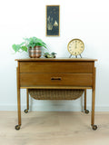1960s DANISH DESIGN Sewing Table CART with drawers and wicker basket