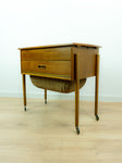 1960s DANISH DESIGN Sewing Table CART with drawers and wicker basket
