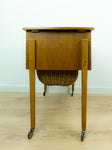 1960s DANISH DESIGN Sewing Table CART with drawers and wicker basket