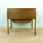 1960s DANISH DESIGN Sewing Table CART with drawers and wicker basket