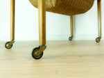 1960s DANISH DESIGN Sewing Table CART with drawers and wicker basket