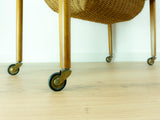 1960s DANISH DESIGN Sewing Table CART with drawers and wicker basket