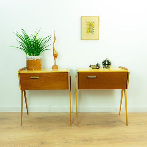 1960s Wooden MIDCENTURY Bedside Tables Sewing Boxes NIGHTSTANDS 1 of 2