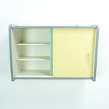 1960s midcentury KITCHEN WALL CABINET vanilla yellow blue sliding doors