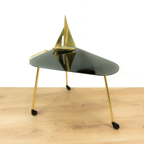 Black Tinted Glass Tier 1960s Elegant BAR CART Tea Trolley Side Table