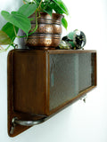 Original 1960s vintage KITCHEN WALL CABINET, ribbed glass sliding doors