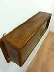 Original 1960s vintage KITCHEN WALL CABINET, ribbed glass sliding doors