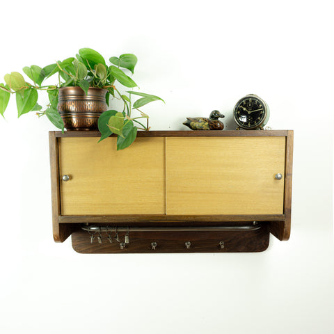 1960s midcentury wooden KITCHEN WALL CABINET sliding doors