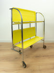 70s Midcentury FOLDING BAR CART serving trolley, yellow faux-wood Formica