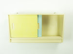 1950s midcentury KITCHEN WALL CABINET vanilla yellow blue sliding doors