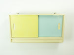 1950s midcentury KITCHEN WALL CABINET vanilla yellow blue sliding doors