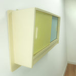 1950s midcentury KITCHEN WALL CABINET vanilla yellow blue sliding doors