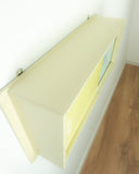 1950s midcentury KITCHEN WALL CABINET vanilla yellow blue sliding doors