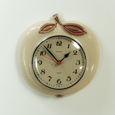 1970s Beige Brown Ceramic Apple Wall Clock by Kienzle Westgermany