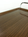 1970s walnut brown FOLDABLE BAR CART, midcentury faux-wood trolley