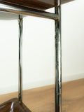 1970s walnut brown FOLDABLE BAR CART, midcentury faux-wood trolley