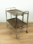 1970s walnut brown FOLDABLE BAR CART, midcentury faux-wood trolley