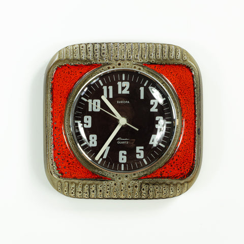 Red Brown 1970s MIDCENTURY Ceramic WALL CLOCK, Westgermany