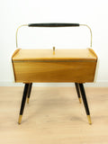 1960s Midcentury Wooden SEWING BOX with Handle on tapered LEGS