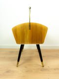 1960s Midcentury Wooden SEWING BOX with Handle on tapered LEGS