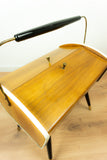1960s Midcentury Wooden SEWING BOX with Handle on tapered LEGS