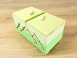 1950s Pastel Green Yellow Midcentury Cantilever SEWING or JEWELRY BOX