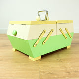 1960s Pastel Green Yellow Midcentury Cantilever SEWING or JEWELRY BOX