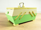1960s Pastel Green Yellow Midcentury Cantilever SEWING or JEWELRY BOX