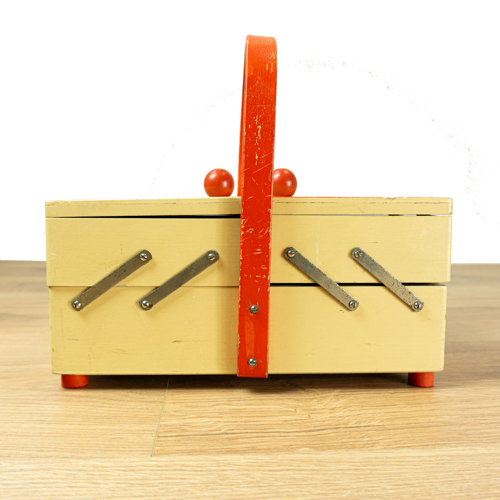 Vintage 50s Art Deco Sewing Box – Ivory Red Jewelry Organizer