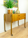 1960s XXL Teak Wood SEWING TABLE Cart Midcentury Side Table on Casters