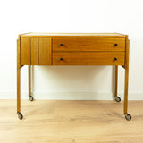 1960s XXL Teak Wood SEWING TABLE Cart Midcentury Side Table on Casters