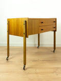 1960s XXL Teak Wood SEWING TABLE Cart Midcentury Side Table on Casters