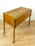 1960s XXL Teak Wood SEWING TABLE Cart Midcentury Side Table on Casters