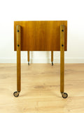 1960s XXL Teak Wood SEWING TABLE Cart Midcentury Side Table on Casters