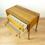 1960s XXL Teak Wood SEWING TABLE Cart Midcentury Side Table on Casters