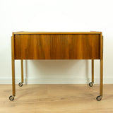 1960s XXL Teak Wood SEWING TABLE Cart Midcentury Side Table on Casters