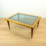 Midcentury Wooden Smoked Glass Coffee Table - Plant Stand with Tapered Legs