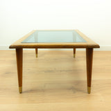 Midcentury Wooden Smoked Glass Coffee Table - Plant Stand with Tapered Legs