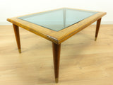Midcentury Wooden Smoked Glass Coffee Table - Plant Stand with Tapered Legs