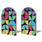 Retro Geometric Tiles wooden bookends, set of 2, with teal, pink and navy tiles