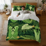 Green Monstera Leaf Retro Duvet Cover Set: Midcentury Botanical Bedding