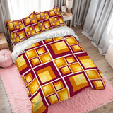 70s Retro Squares Pattern Comforter Set: Midcentury Microfiber Queen Size