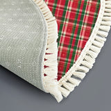 Red Tartan Round Christmas Rug with Tassels – Vintage Style Retro