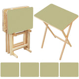 Sage Green retro TV tray set of 4, open table and four folded trays with storage rack