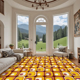 Retro 70s Orange Midcentury Rug 12x9 ft – Soft Non-Slip Living Room Carpet
